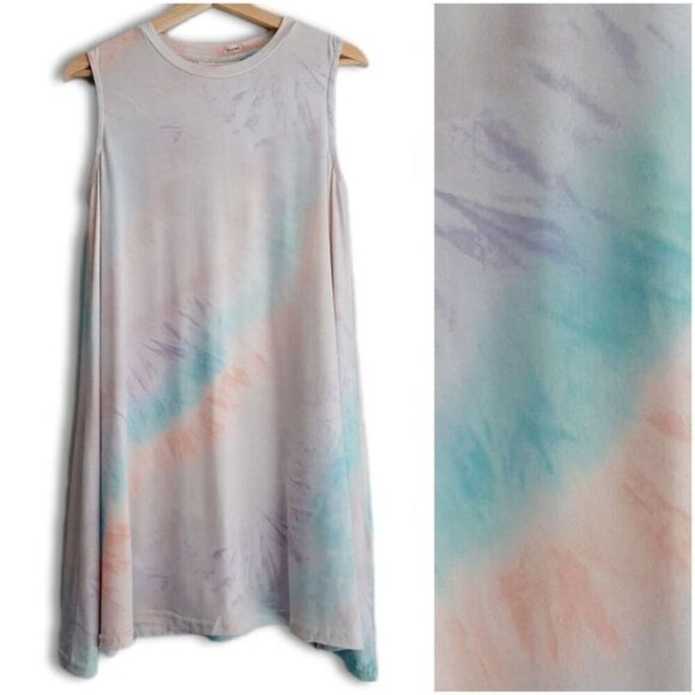 KIWI + PUNCH / Tie-Dye T-Shirt Mini Dress Crewneck Rainbow Sz M